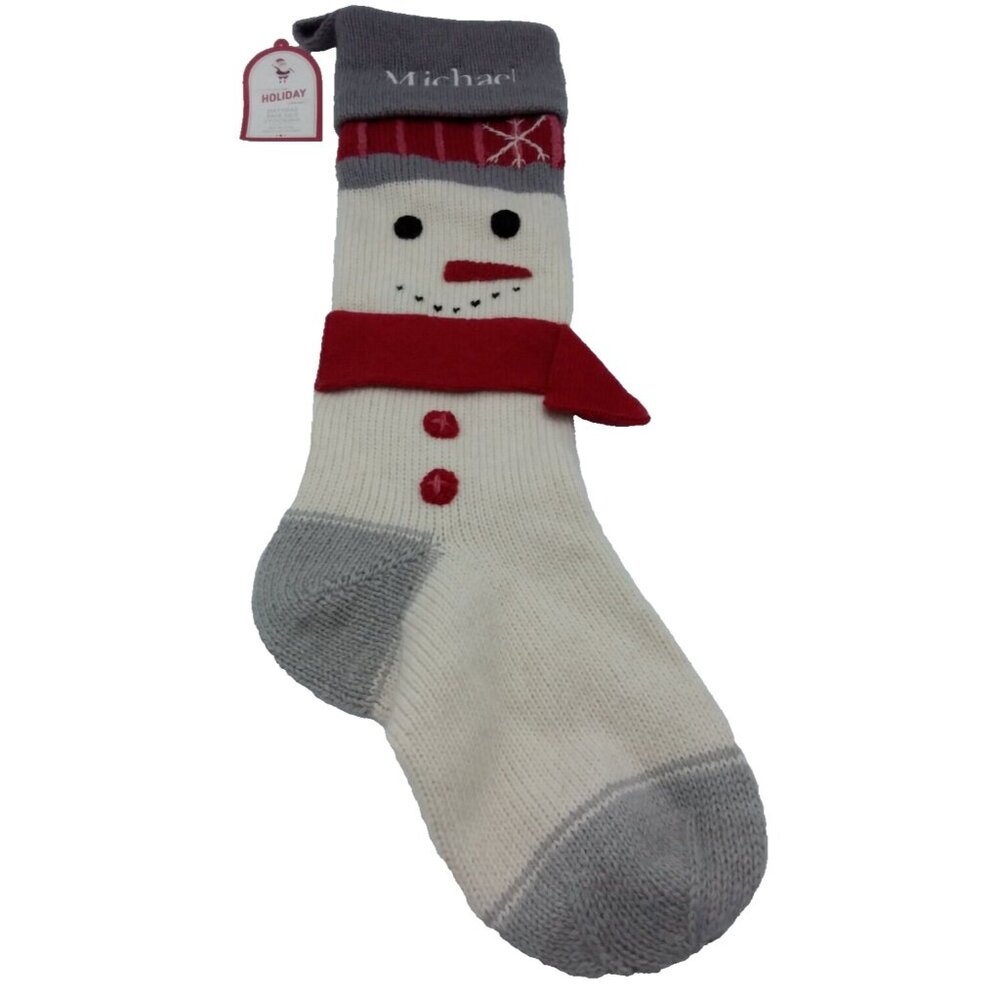 Pottery Barn Kids Michael Snowman Natural Fair Isle Wool Christmas Stocking